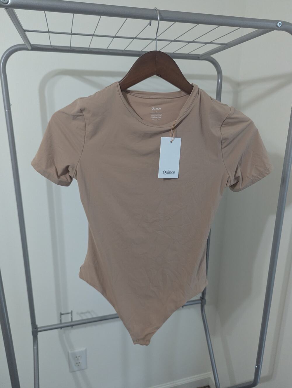 NWT Quince Second Skin T-Shirt Bodysuit Sand Size M